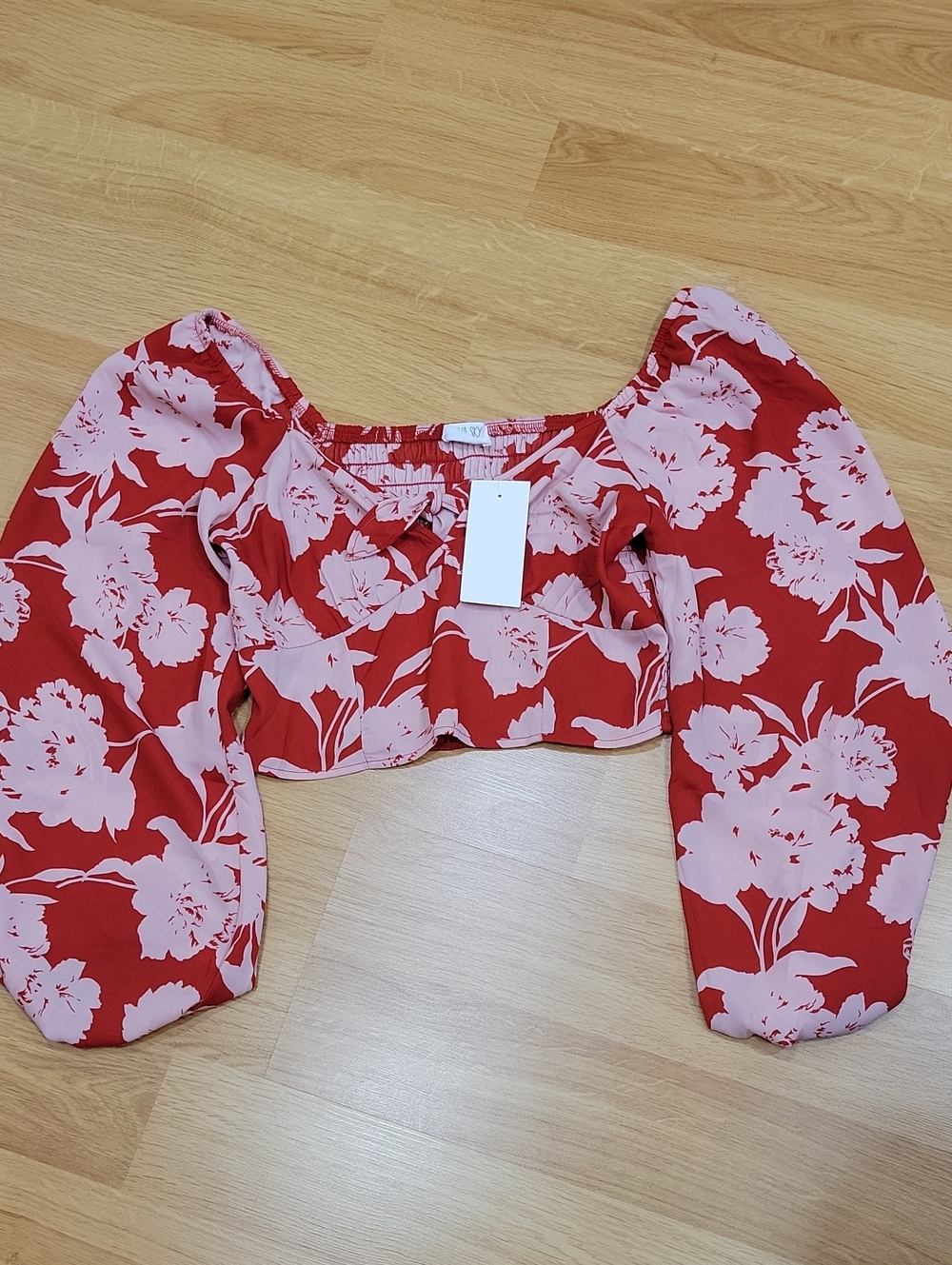 Sienna Sky Red & Pink Floral Off-Shoulder Crop Top